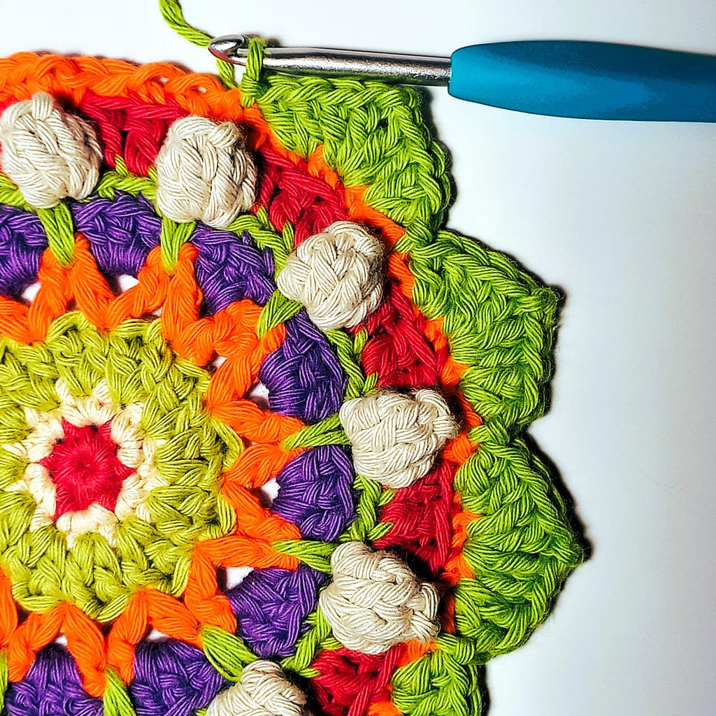 petals on a crocheted mandala