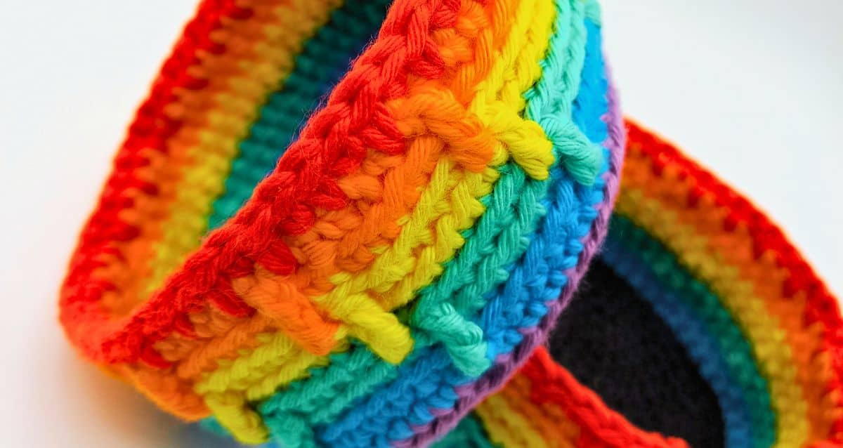 free small rainbow crochet baskets